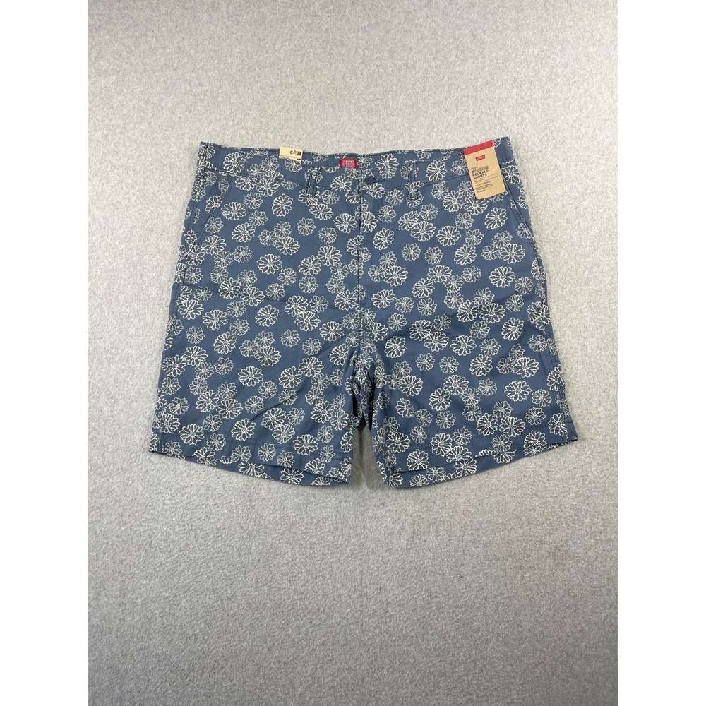 Levis XX Chino Shorts Mens 42 Blue Floral Loose Relaxed Fit 8" Inseam Stretch